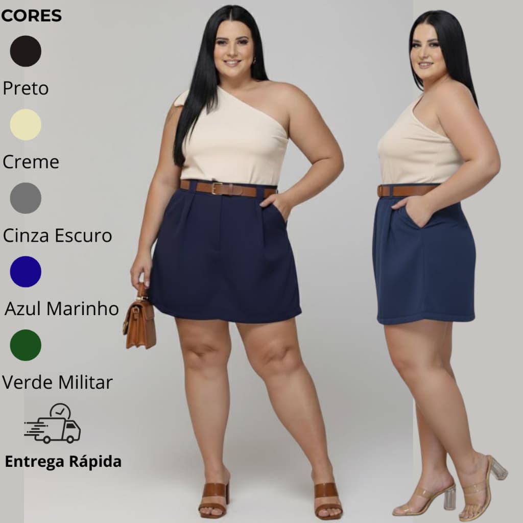 Short Saia Alfaiataria Plus Size Elegante Social Casual Várias Cores G1 G2 G3 Premium