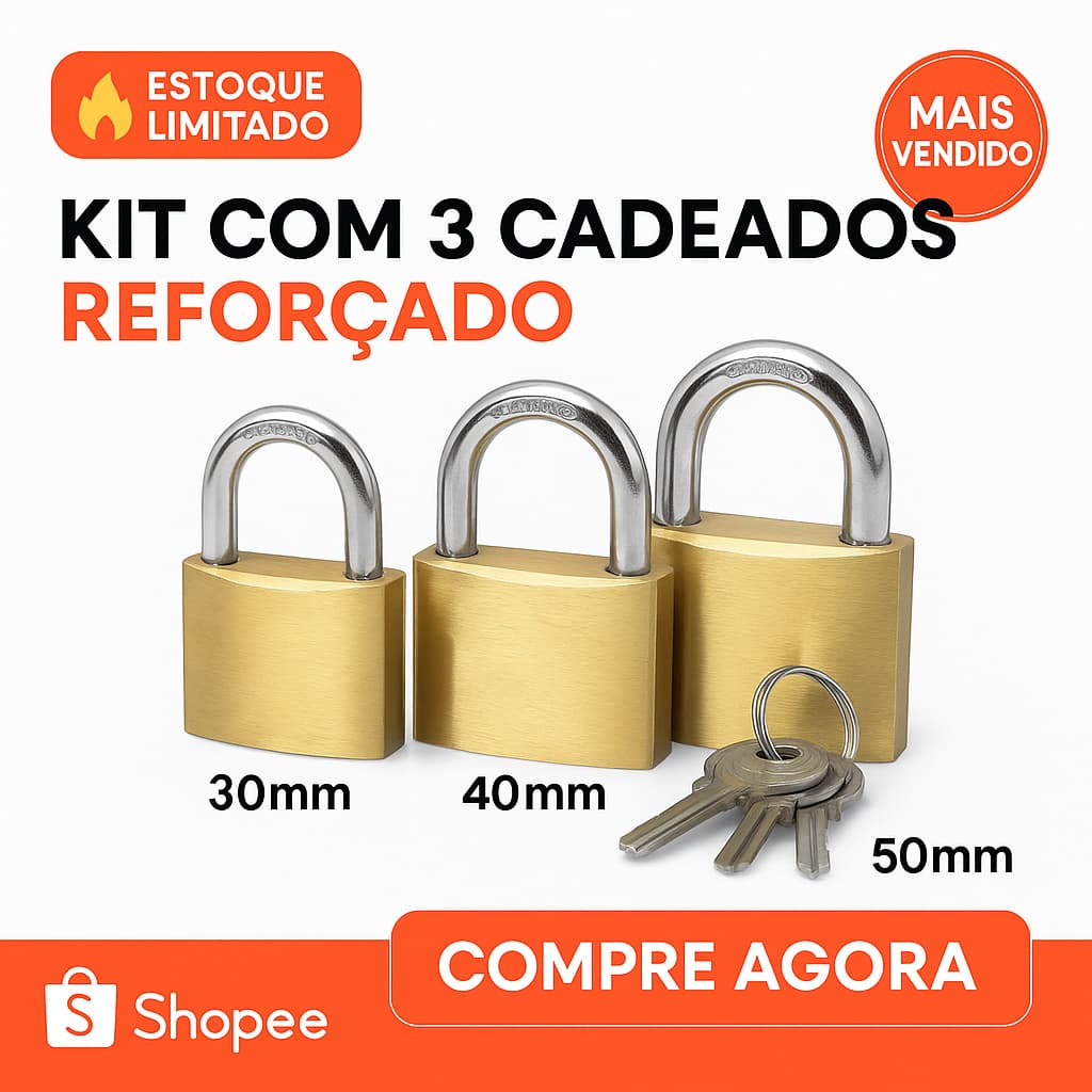 Kit com 3 Cadeados Reforçado PESADO 30MM/ 40MM/ 50MM 3 Chaves