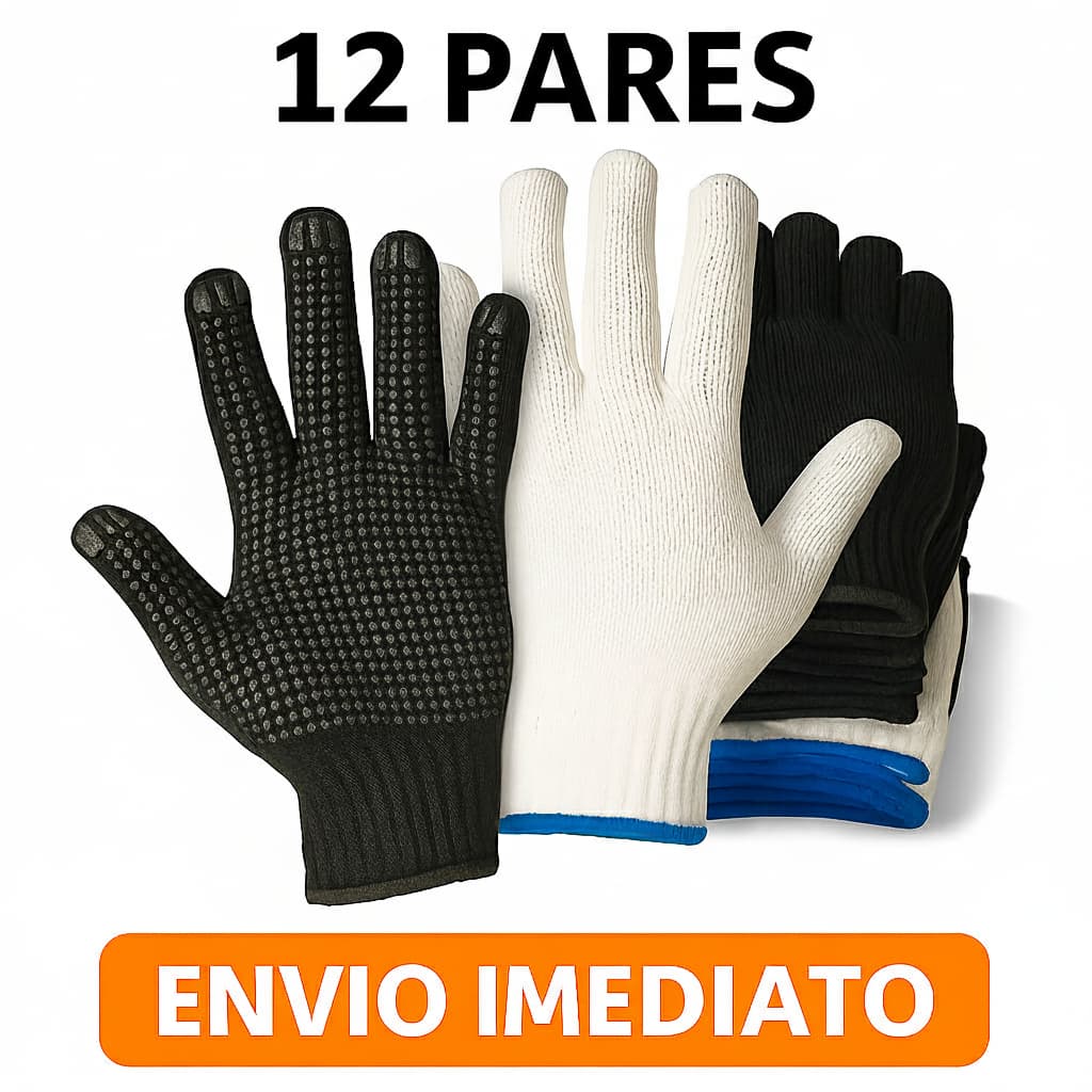 Kit Luvas De Proteção Pigmentas Tricotada Resistente Pedreiro Jardinagem 550gr