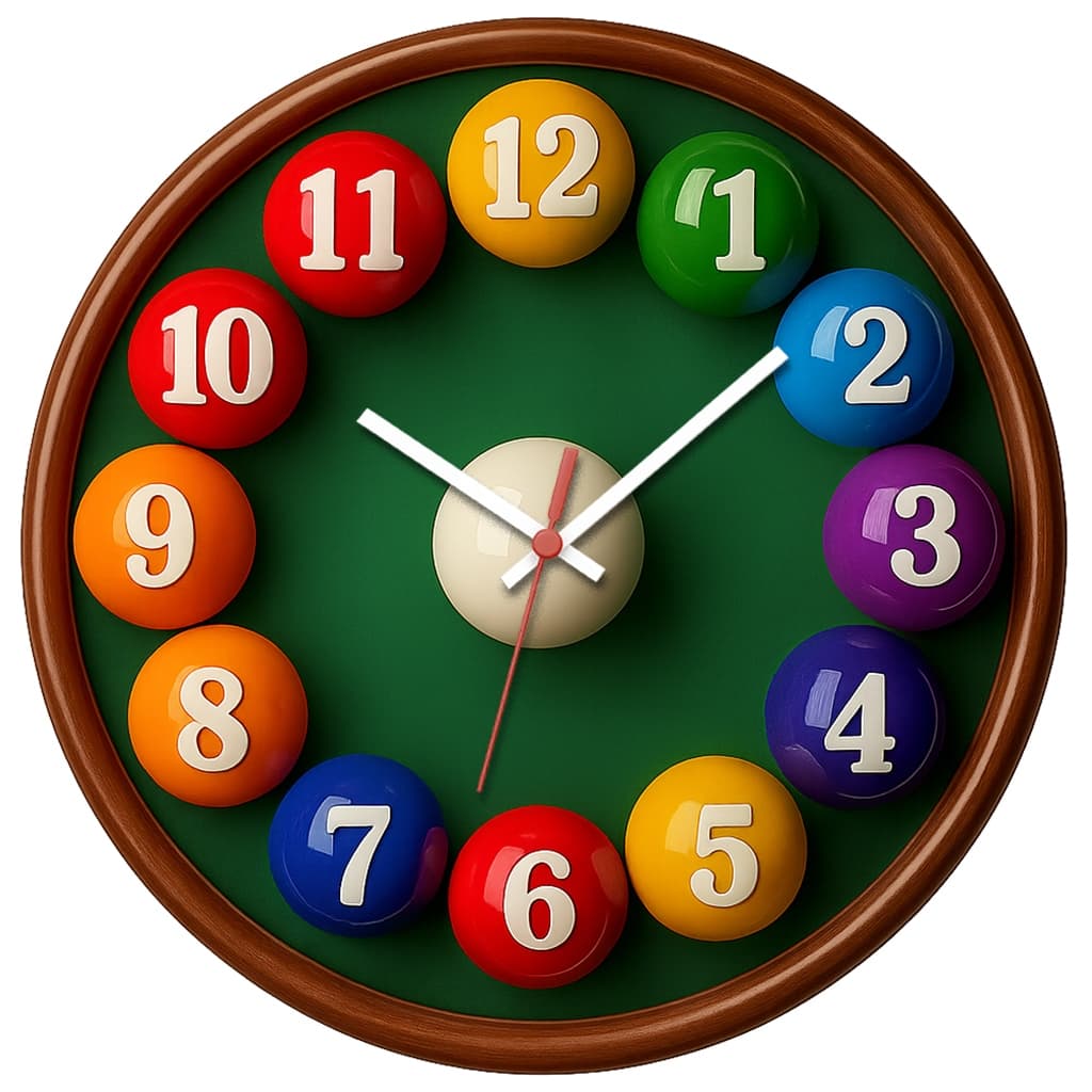 Relógio de Parede Decorativo Sinuca e Dardo Pendulart 29cm Adesivado Silencioso