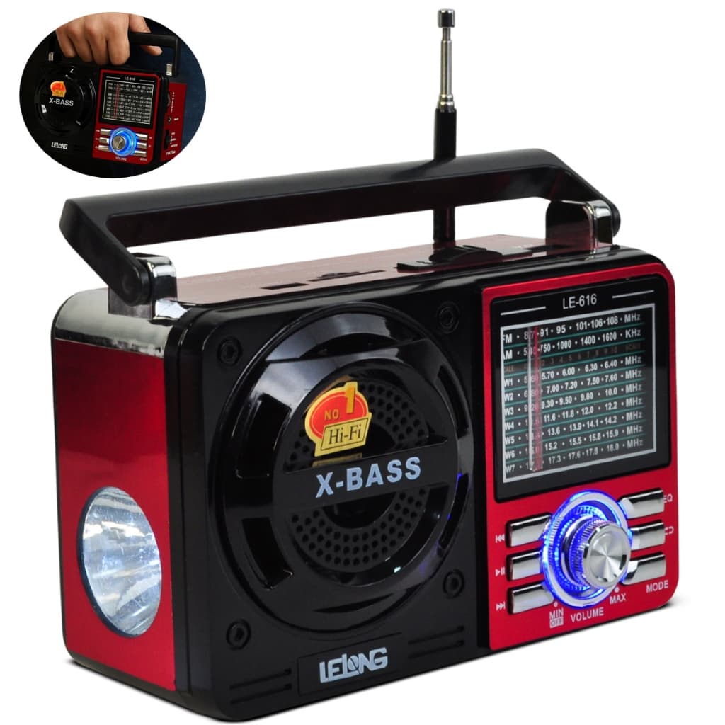 Rádio Retrô Vintage Portátil DF10BT AM FM SW USB MP3 Bluetooth Auxiliar Recarregável