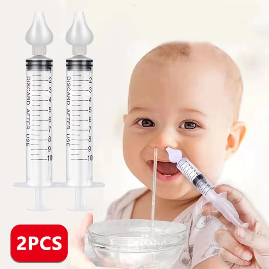Kit Seringa Lavador Nasal Infantil c/ Bico de Silicone Macio Higiene do Bebê Nariz Sugador Catarro