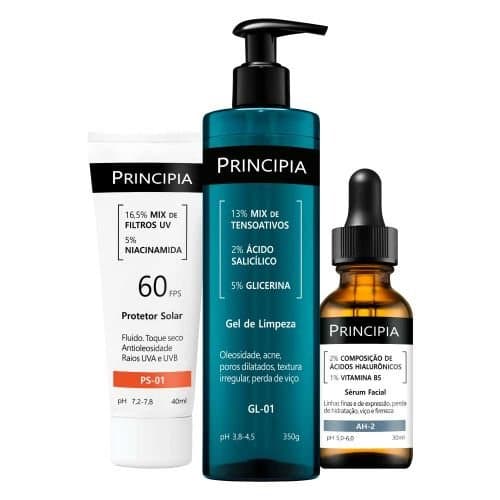 Kit Trio Limpeza, Hidratação e Proteção c/ Gel de Limpeza GL-01 + Sérum Hialurônicos AH-2 + Protetor Solar PS-01 FPS60