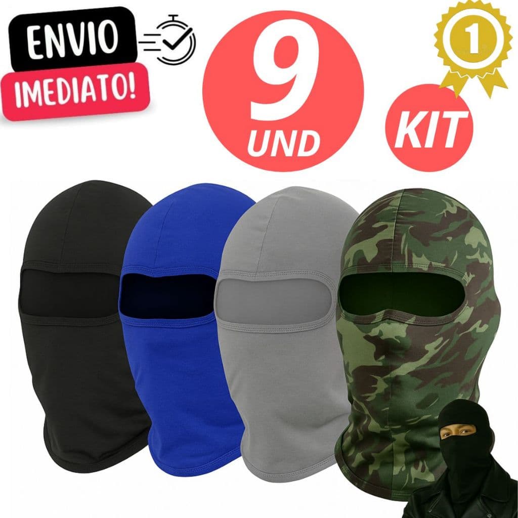 Jogo 9 Touca Ninja Balaclava Motoqueiros Militar Tatica Frio Máscara Moto proteção solar raios UV 50+ Primeira Linha