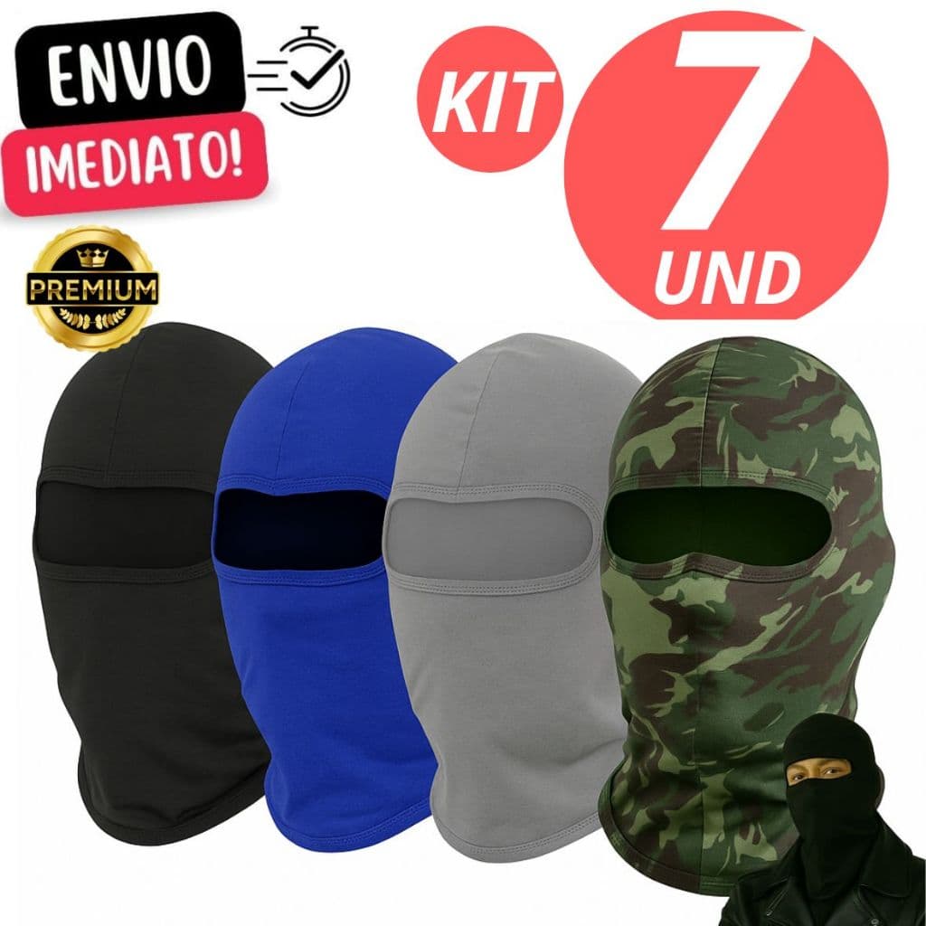 Kit Com 7 Touca Ninja Balaclava Motoqueiros Militar Tatica Frio Máscara Moto proteção solar raios UV 50+ térmica
