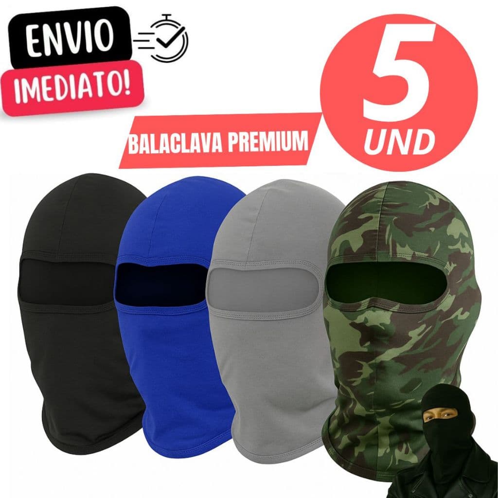 Kit 5 Touca Ninja Balaclava Preta Motoqueiros Militar Tatica Frio Máscara Moto proteção solar raios UV 50+ térmica Prime