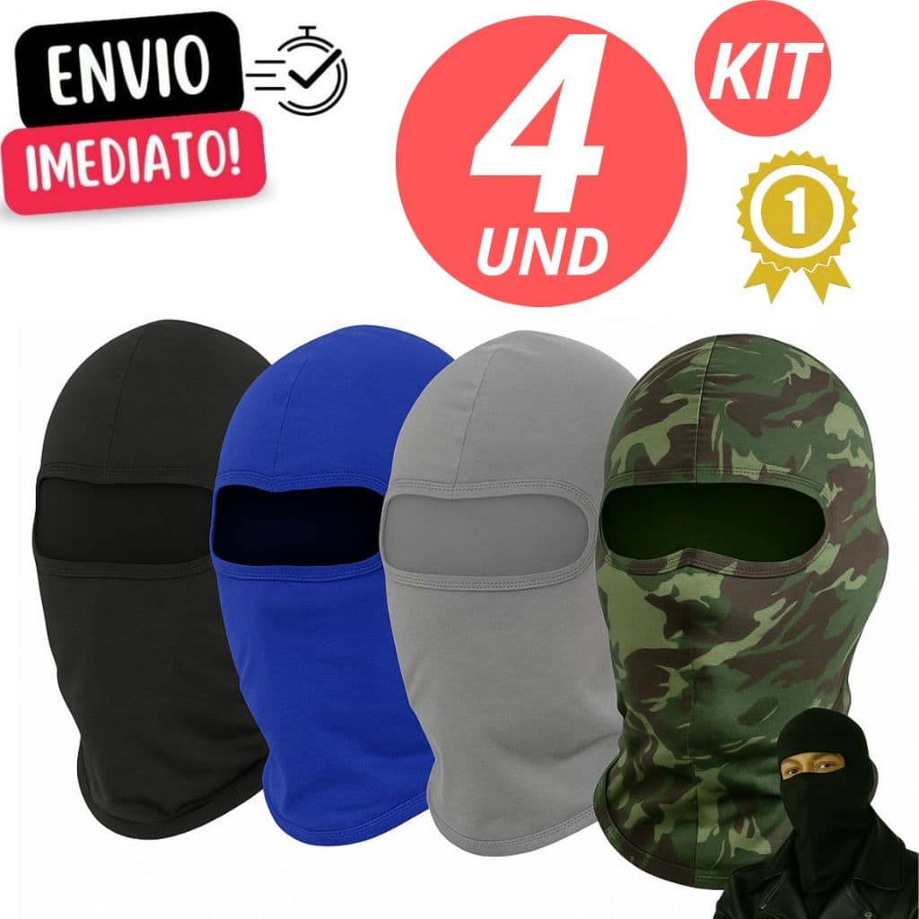 Kit De 4 Touca Ninja Balaclava Motoqueiros Militar Tatica Frio Máscara Moto proteção solar raios UV 50+ térmica