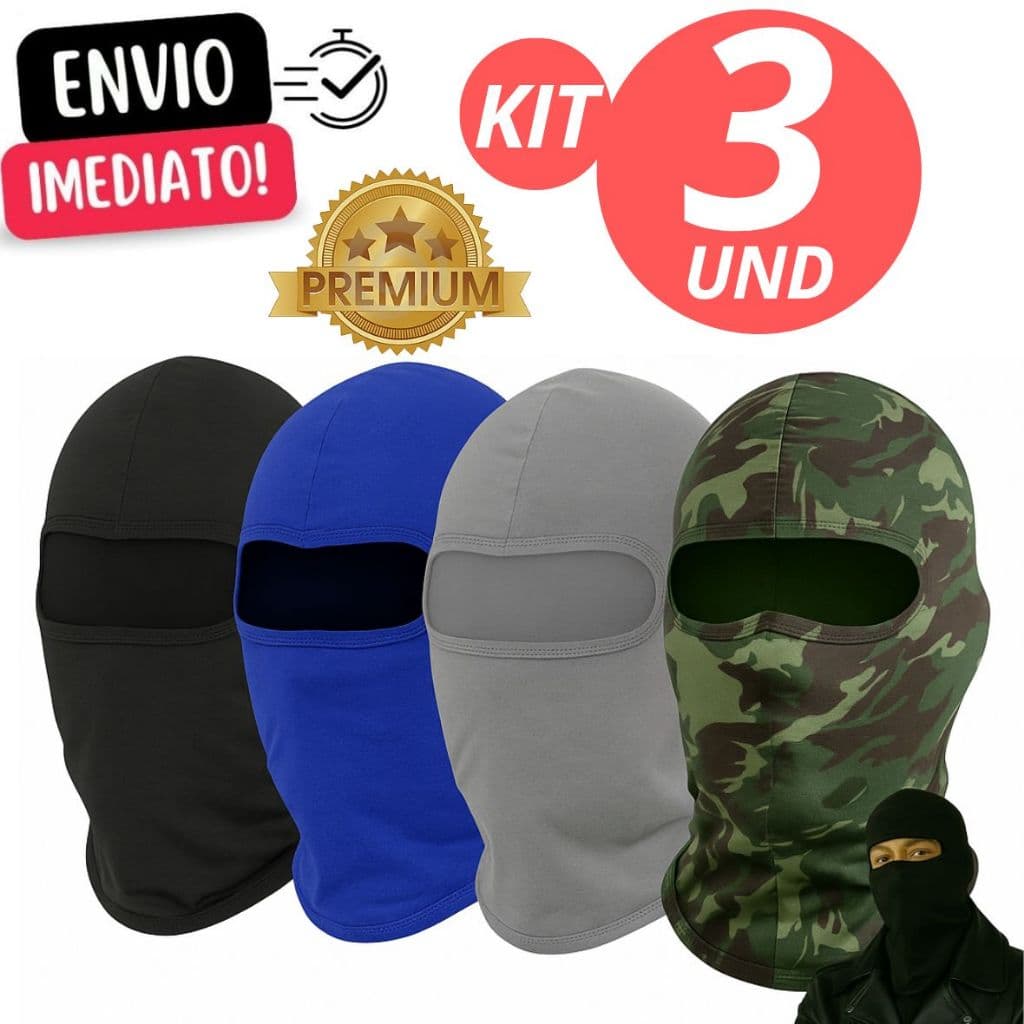 Kit 3 Touca Ninja Balaclava Motoqueiros Militar Tatica Frio Máscara Moto proteção solar raios UV 50+ térmica Premium
