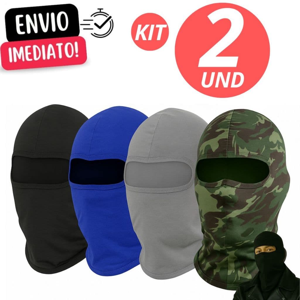 Kit Com 2 Touca Ninja Balaclava Motoqueiros Militar Tatica Frio Máscara Moto proteção solar raios UV 50+ térmic