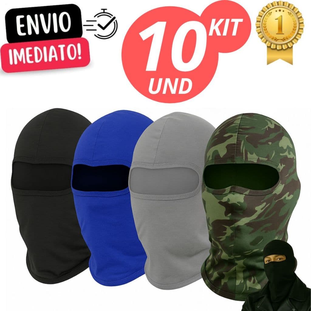 Jogo De 10 Touca Ninja Balaclava Motoqueiros Militar Tatica Frio Máscara Moto proteção solar raios UV 50+ térmica