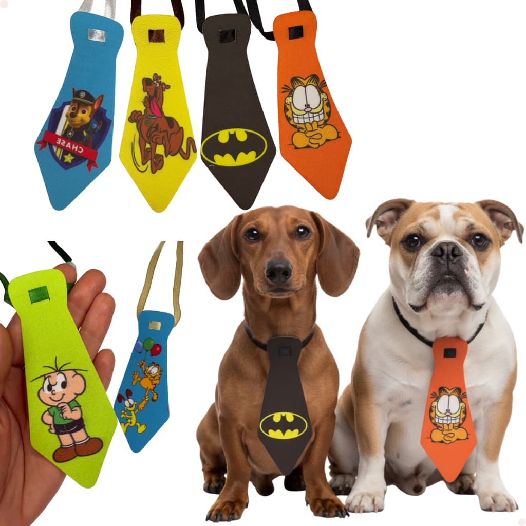 Kit Gravatas Pet Cães Sortidas Personagens - Gravata Luxo para Banho e Tosa