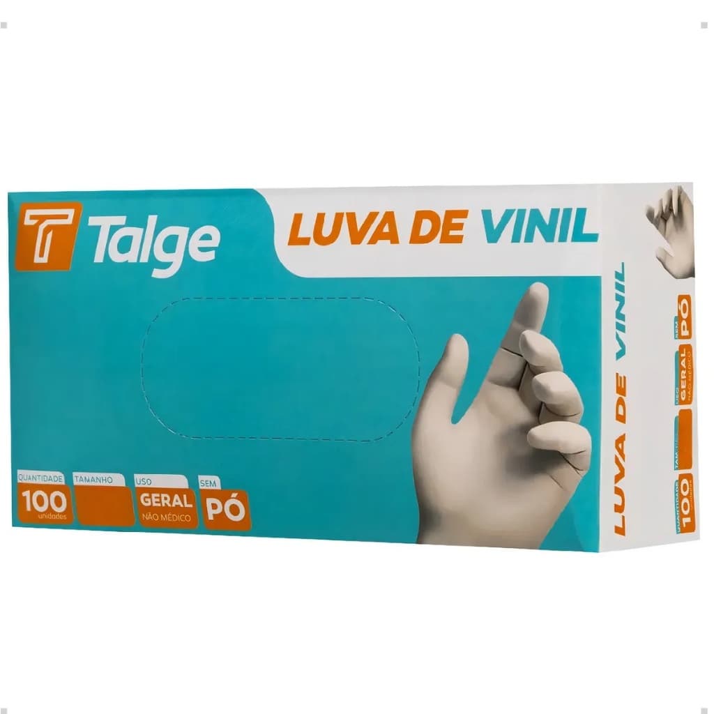 LUVA DE VINIL S/PÓ TRANSPARENTE C/100 UNIDADES - TALGE