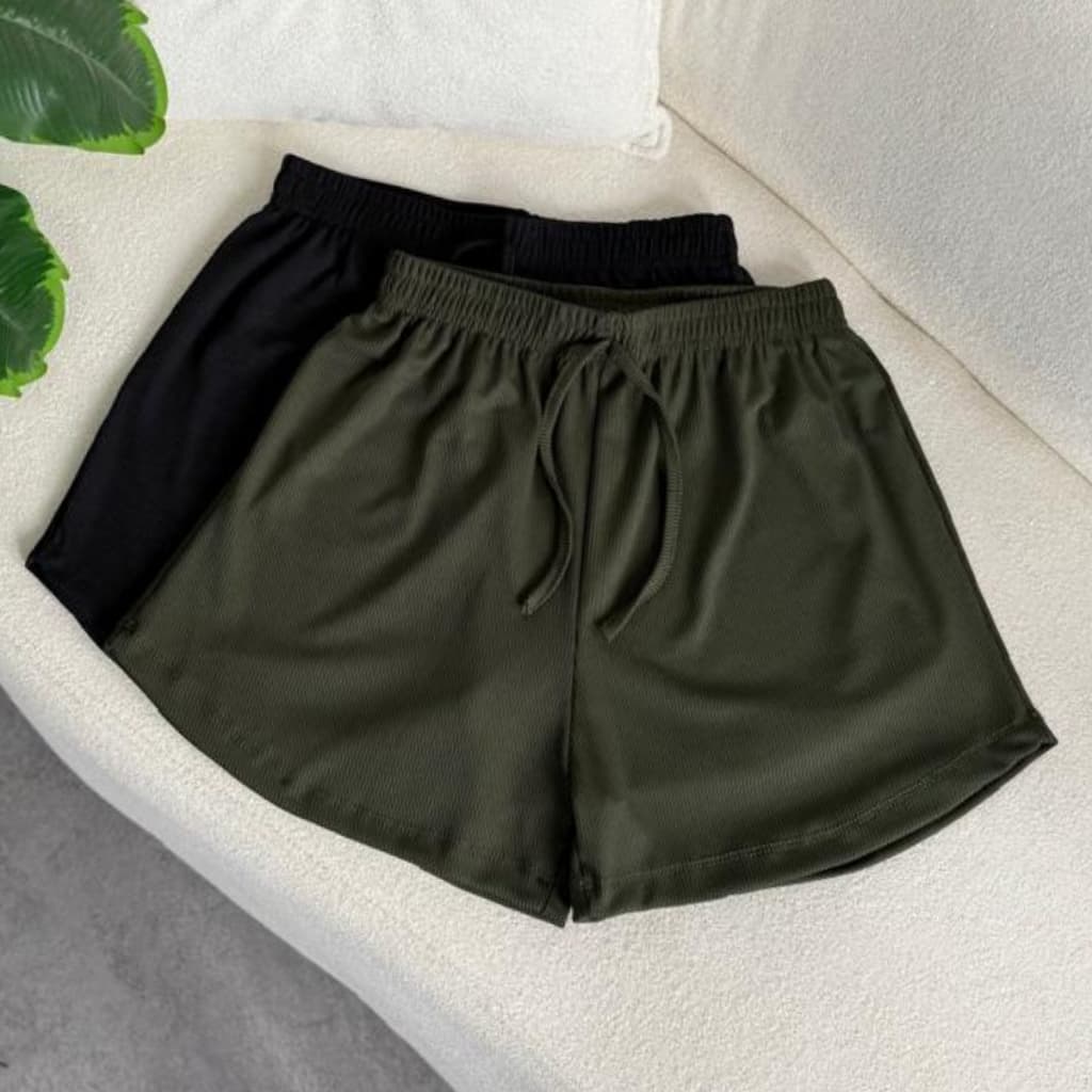 Kit 2 Peças Short Feminino Tecido Canelado, Confortável, Com elástico na cintura  cores Tendências