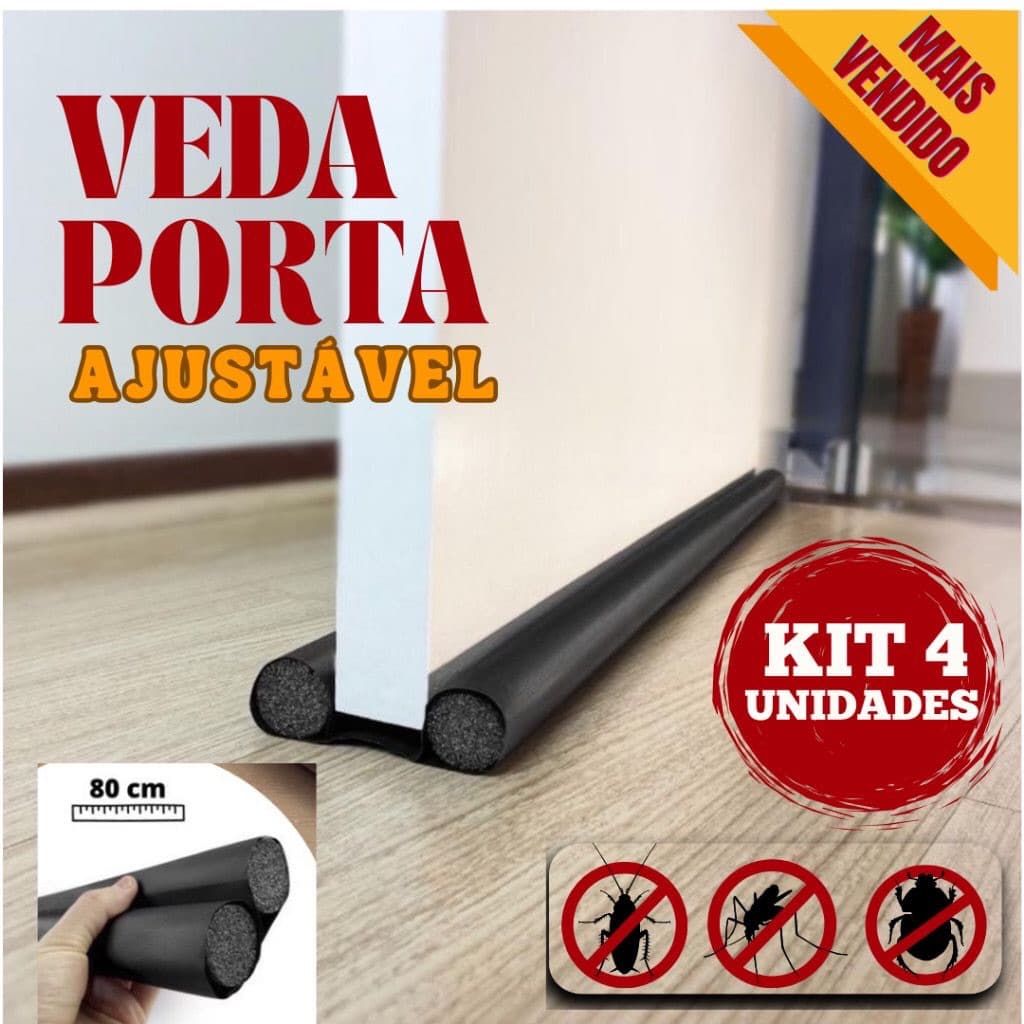 Kit 4 Veda Porta Protetor de Porta Rolinho IMPERMEÁVEL AJUSTÁVEL duplo 80cm
