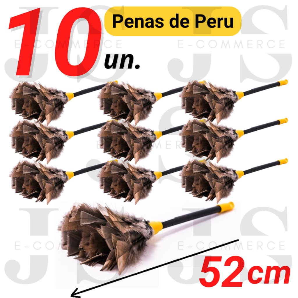 Kit 10 Espanadores de Pó 52cm Penas Naturais Peru
