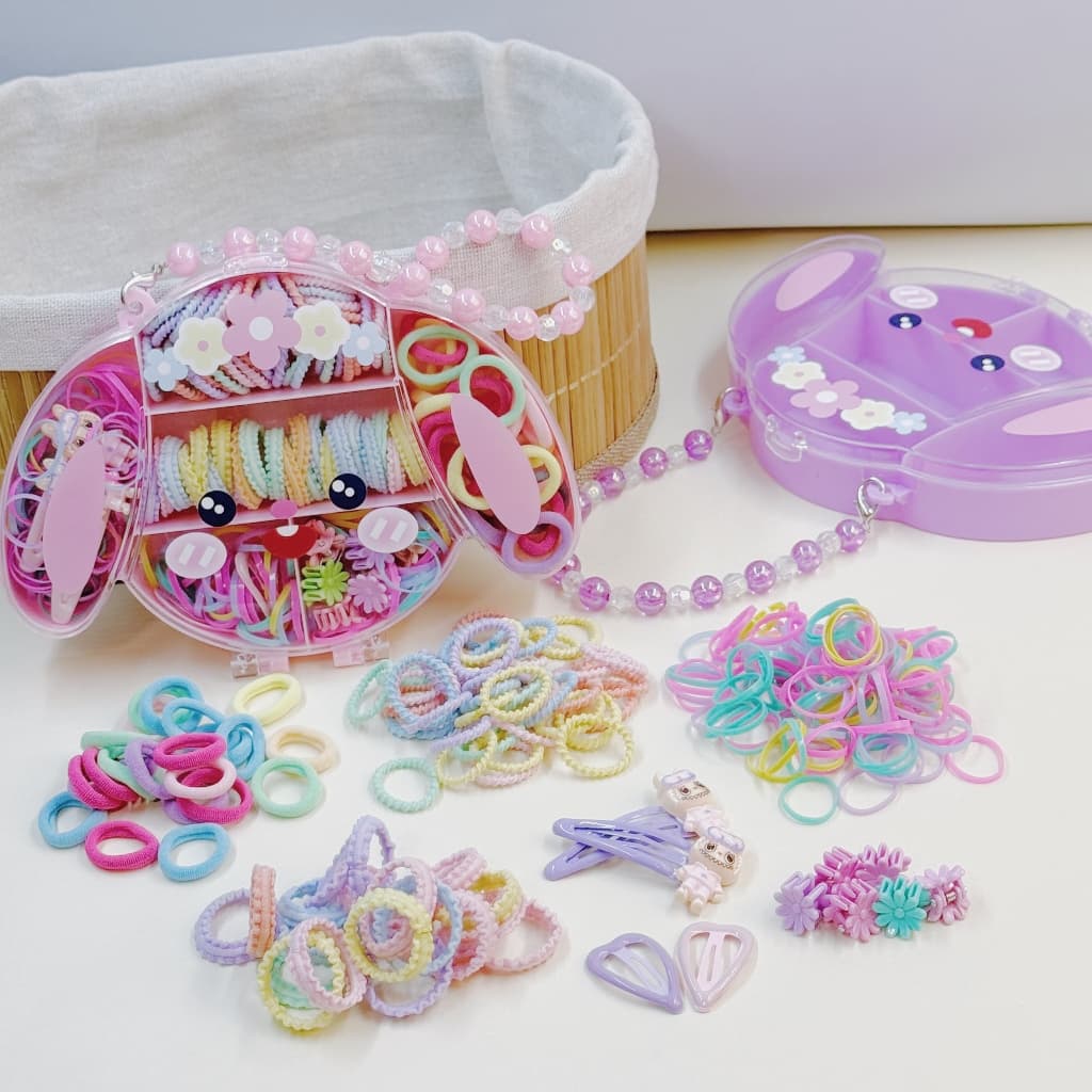 300 Unidades Elásticos de Cabelo Coloridos Mistos Com Clipes Para Penteados Com Bolsa, Alça Infantil