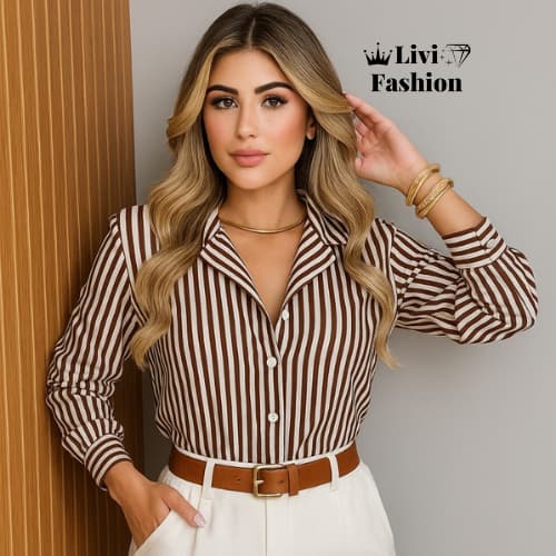 Camisa listrada feminina elegante - moda casual em crepe premiumyr