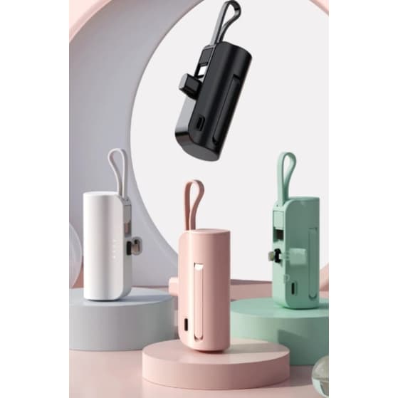 Mini Power Bank 5000mAh 2 em 1 Carregador Portátil para iPhone e Tipo C