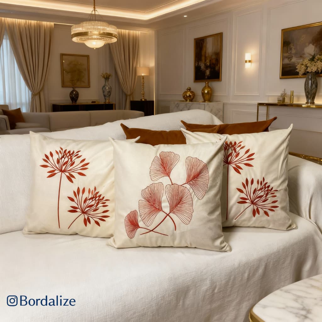 Kit de Capa de Almofada Bordada Suede Decorativa - Escolha Sua Combinação