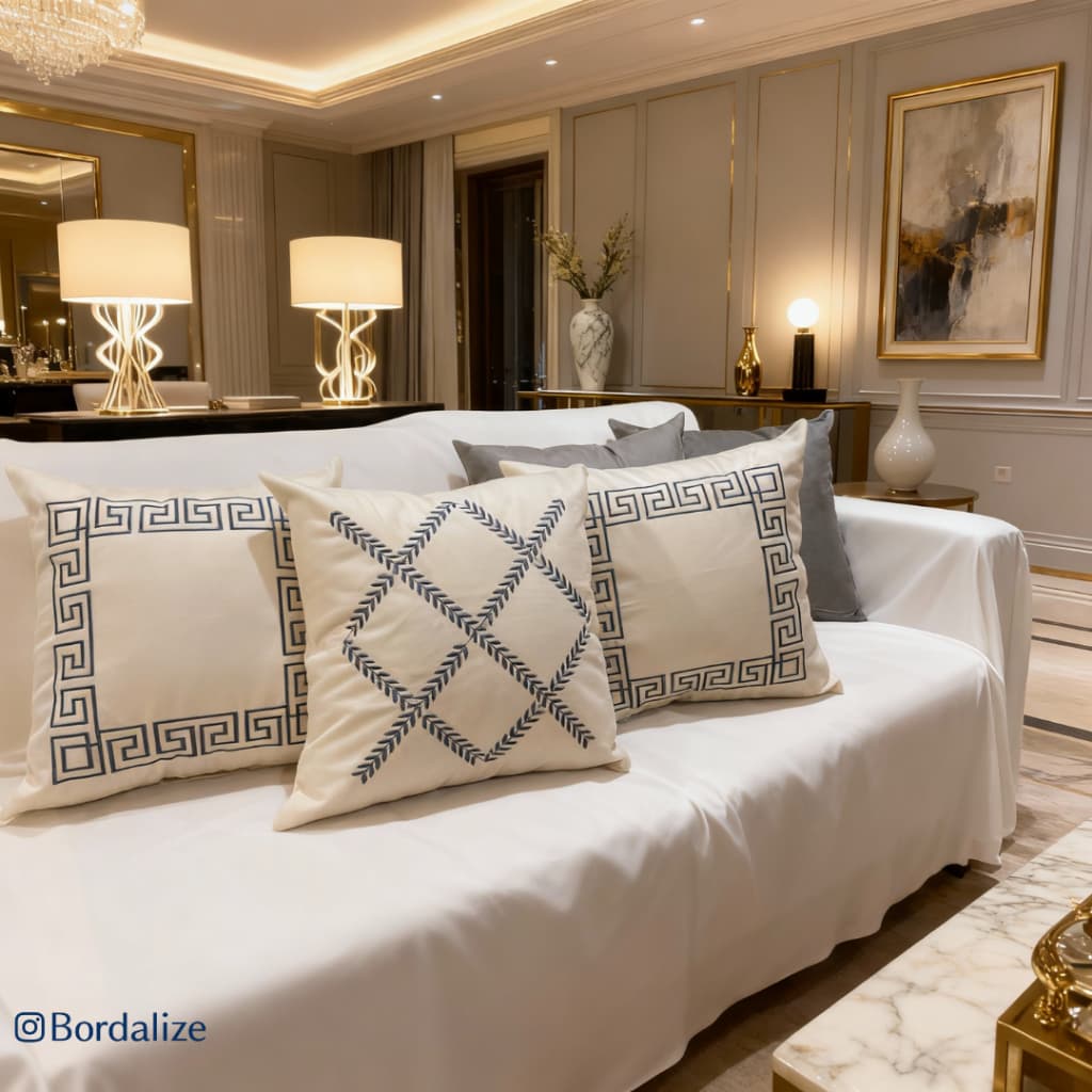 Kit de Capa de Almofada Bordada Suede Decorativa - Escolha Sua Combinação