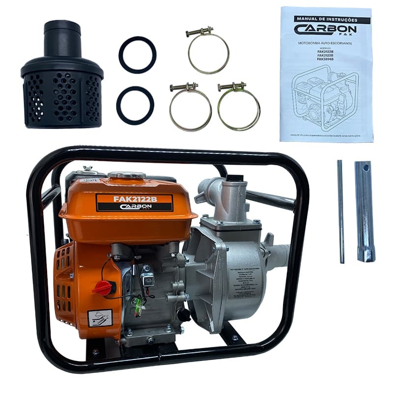 Motobomba 2 Polegadas Gasolina 4T Autoescorvante 7HP 212CC 33.000L/H Carbon FAK