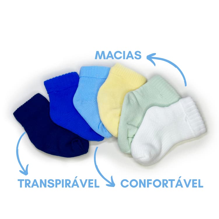 Kits - Meia bebê RN Recém nascido com calcanhar para enxoval e saída maternidade