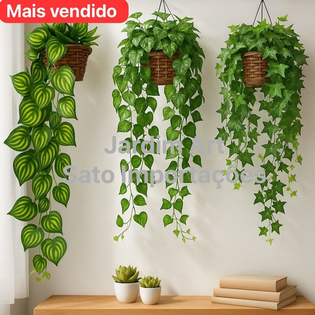 Oferta Dupla: Kit 2 Vasos Trançados Luxo + 2 Cordões Pendentes (Jiboia/Hera) - Decoração Completa 2V2C