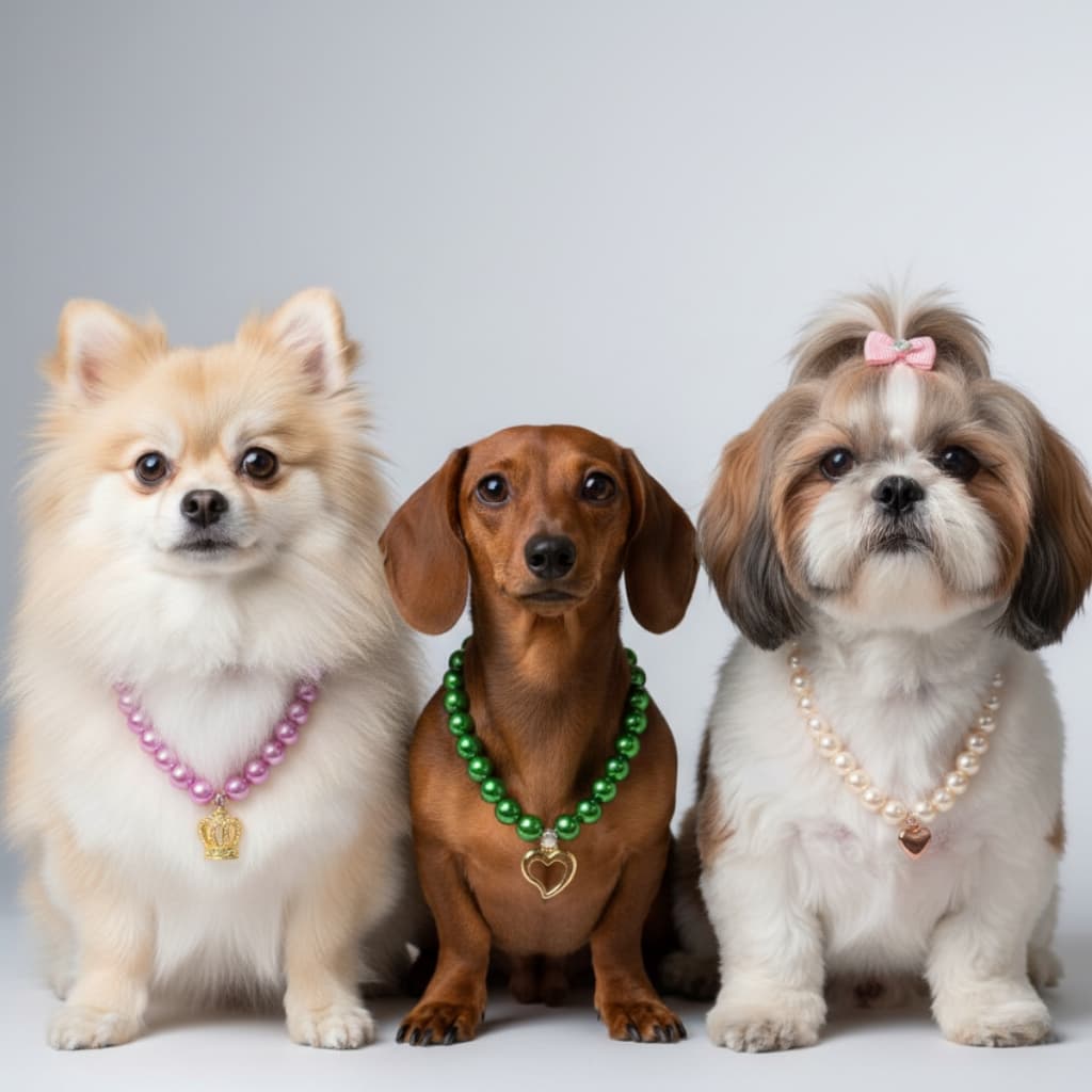 Kit Gargantilhas Pet Colar de Pérola para Fêmeas - Colar Luxo para Banho e Tosa