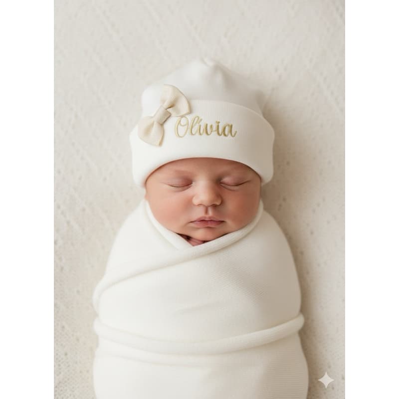 Touca RN saída de maternidade com nome personalizada 100% algodão