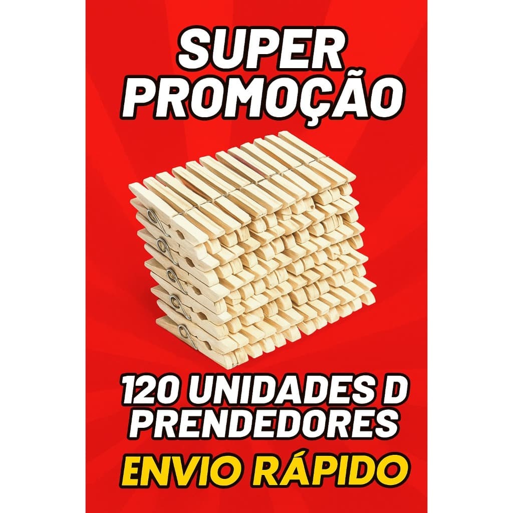 Kit Com 120 Unidades de Pregador, Prendedor de Roupa Grande, Madeira de Reflorestamento, Pregador De Roupas