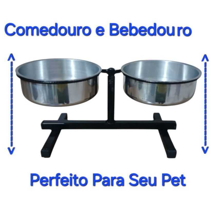 Bebedouro e Comedouro Duplo com Regulagem de Altura Para Cachorros e Gatos