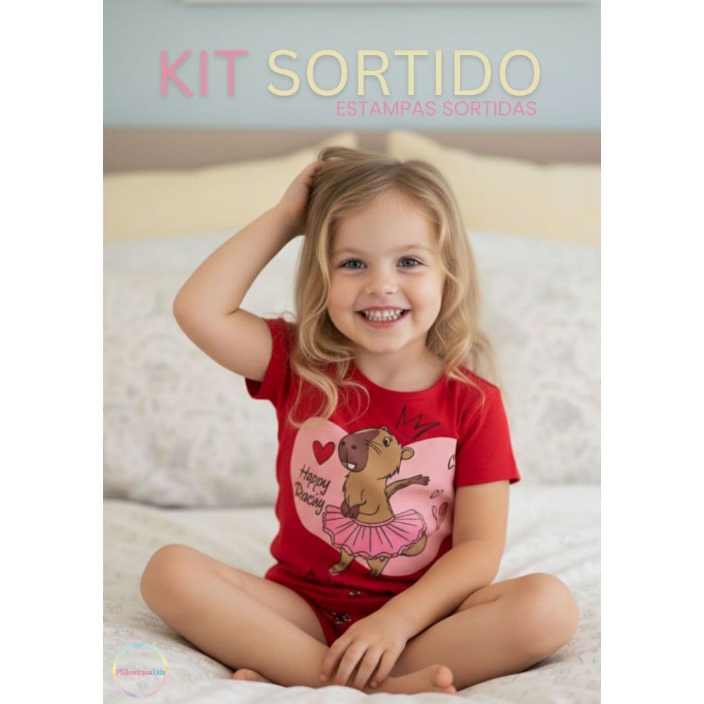 Kit 4 Peças Pijama Infantil Menina 100% Algodão 1 a 8 Confortáveis Cheio de Estilo Capybara Promoção