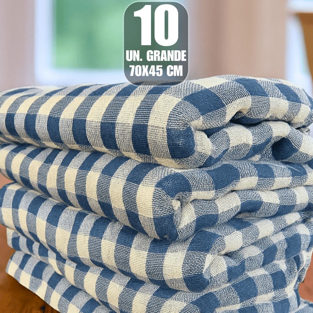 10 Panos de Chão Grosso 70x45 cm Xadrez Duplo e Resistente