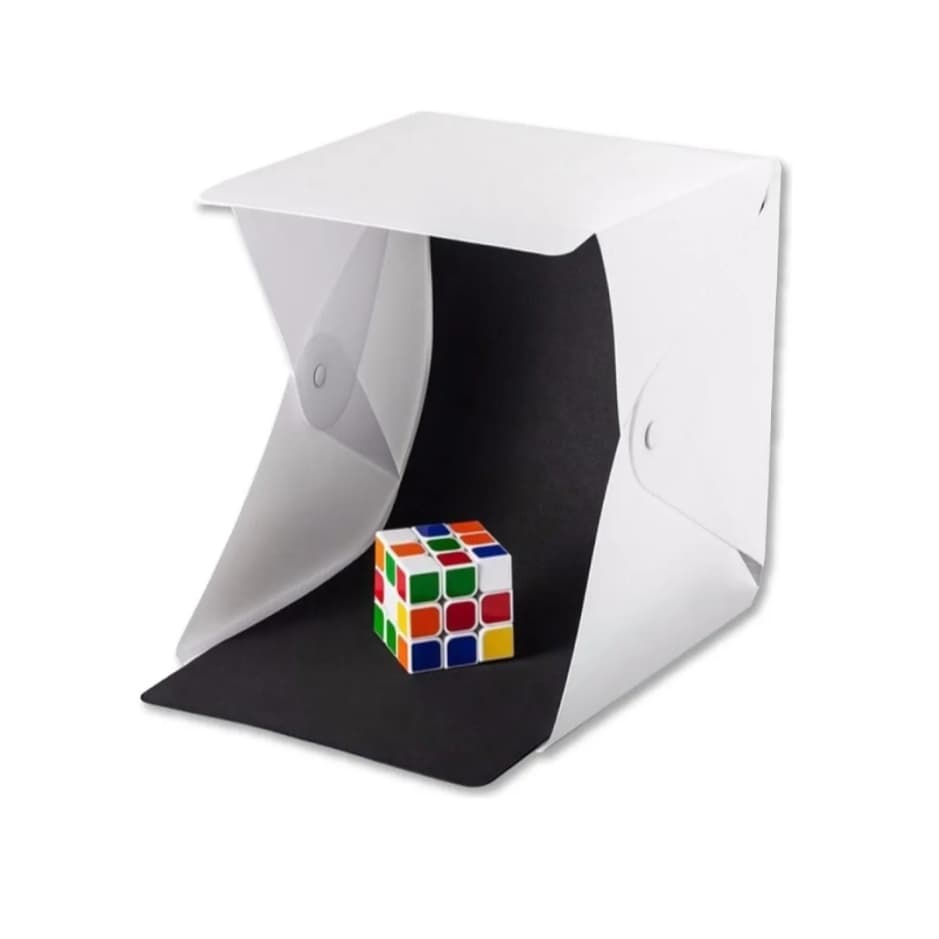 Mini Estúdio Fotográfico 20x20cm com Luz LED USB Portátil Para Foto de Produto Fundo Branco e Preto Inclus