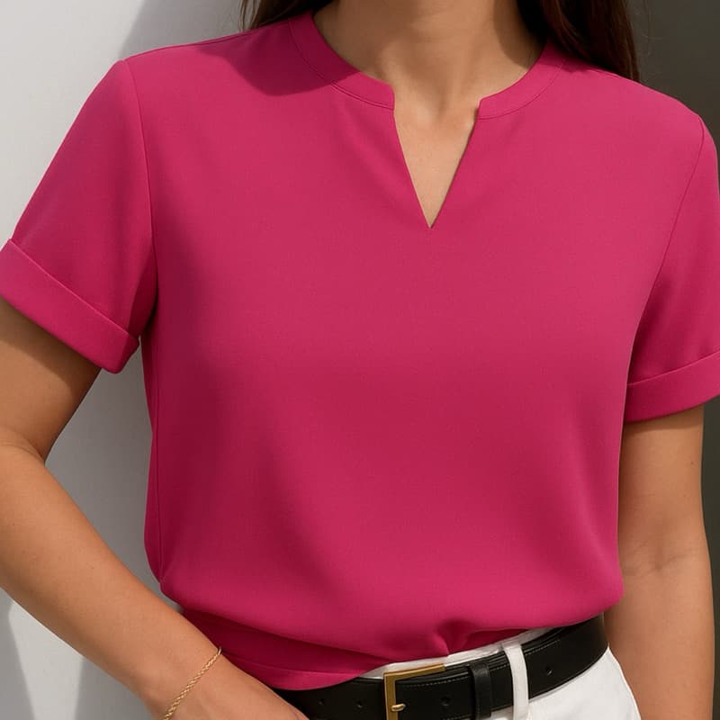 Blusa Feminina Detalhe em V Manga Dobrada Promoção Moda Social Trabalho