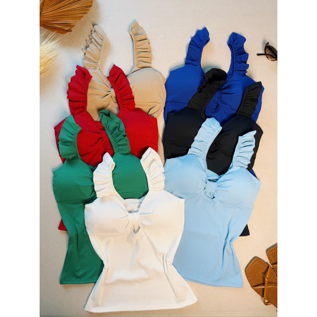 Blusa Regata Feminina Babadinho Nó Com Bojo Tecido Ribana