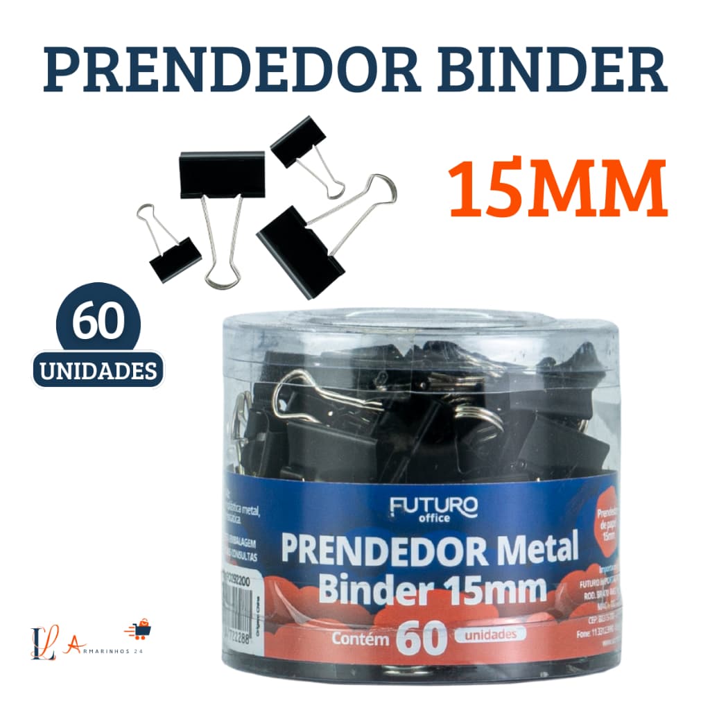 Kit com 60 Unidades Prendedor De Papel Binder Metal Clips Borboleta Preto 15mm