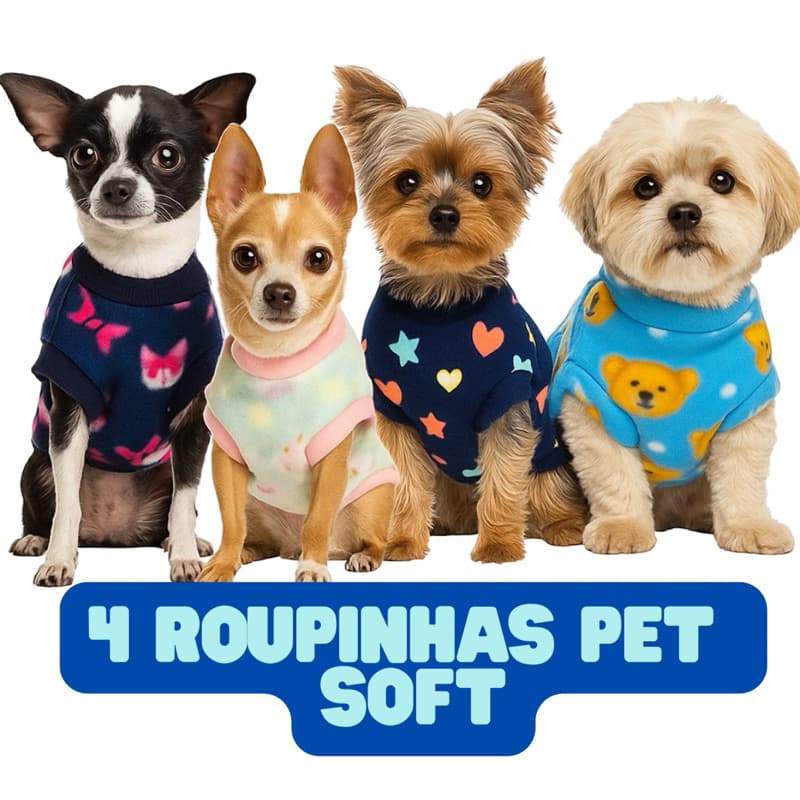 Kit completo: 4 Roupinhas para cachorro  a partir de R$35,99 - 100% soft, roupinha Pet - filhote Macho Fêmea