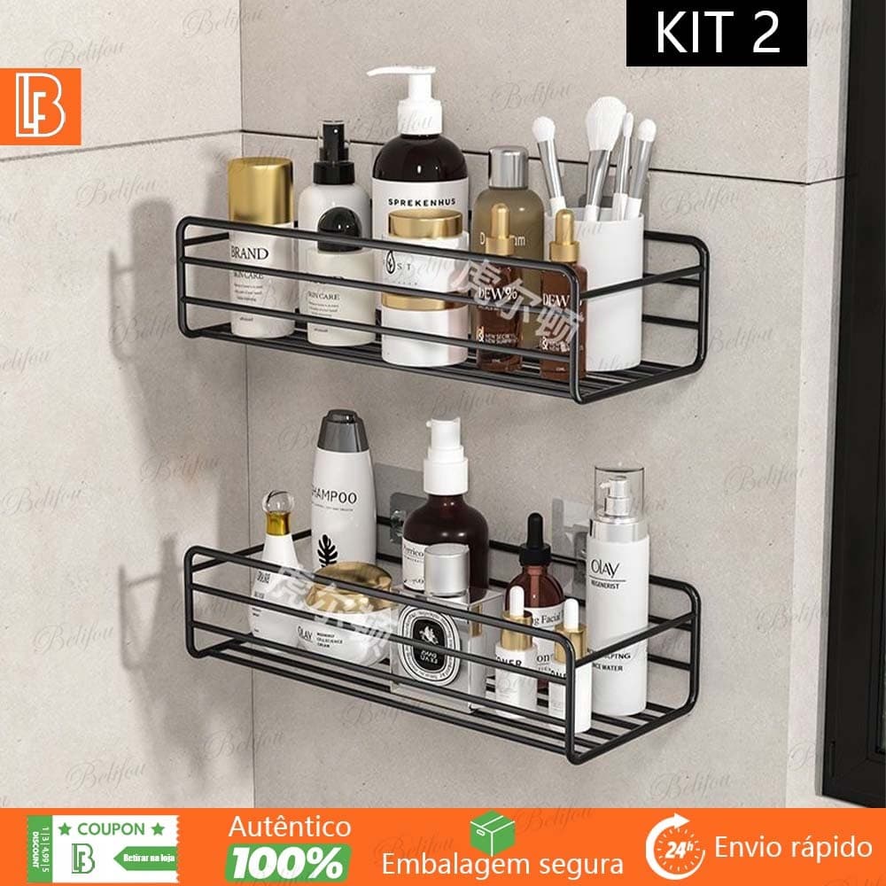 Kit2 Banheiro Acessórios Sem Furo – Alta Resistência, Ideal para Shampoo e Sabonete, Cozinha e Lavanderia