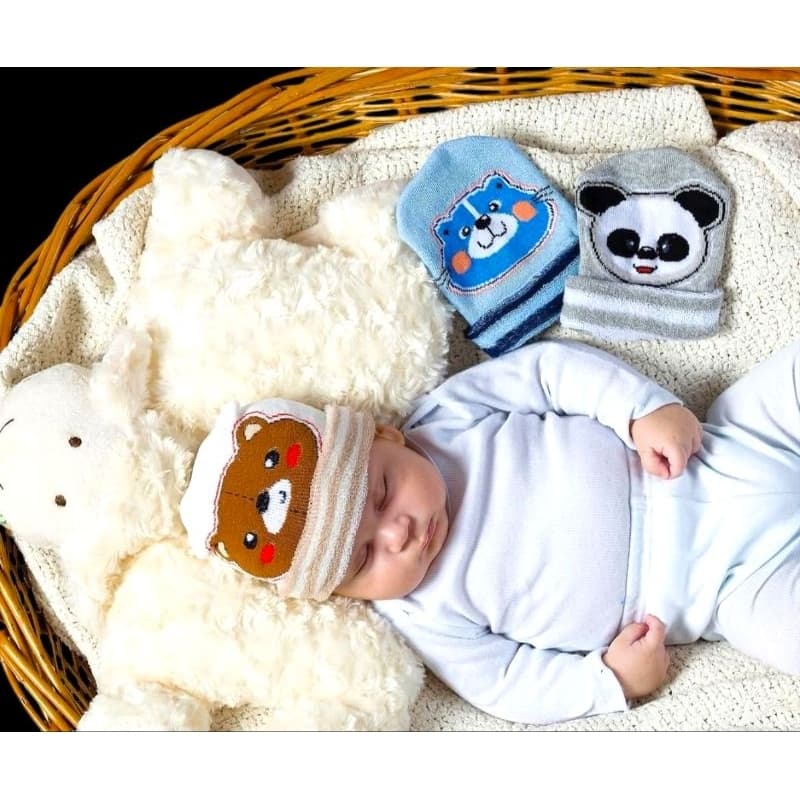Kit de 3 Touca infantil para Meninos com estampa diferentes recém nascido e de 4/12 messes