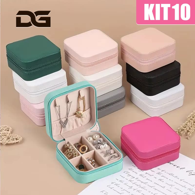 KIT 10/6 Porta Joias Portátil Mini Porta Joia com Divisões Brincos Colares caixa de armazenamento Q1