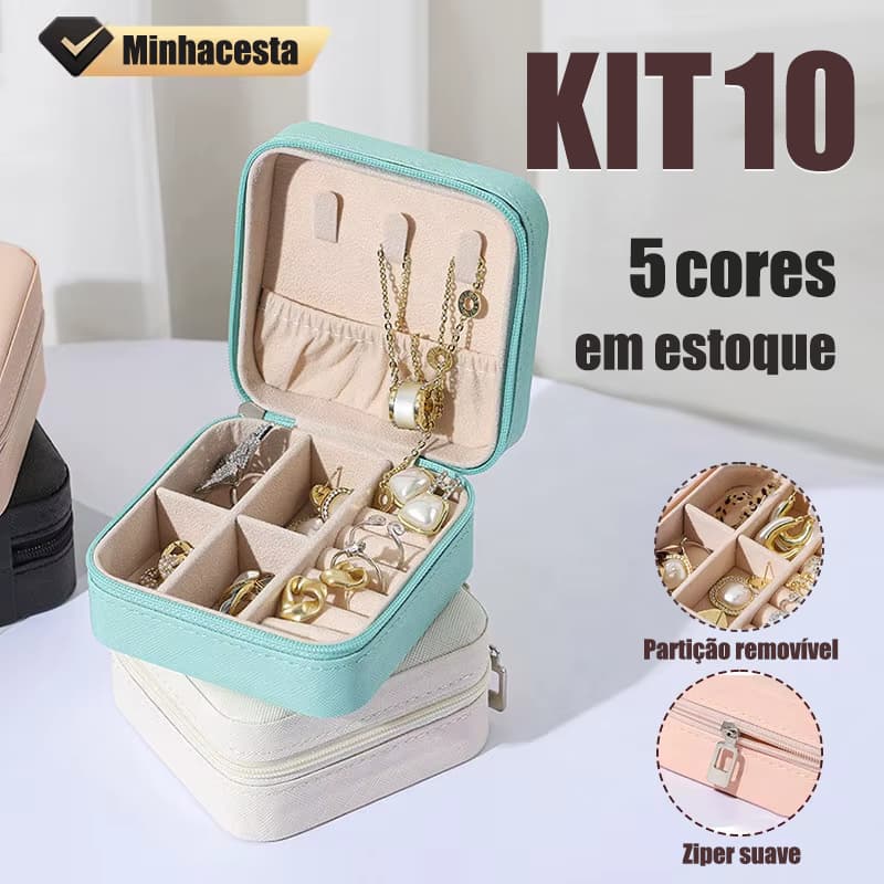 KIT 10/6 Porta Jóias Portátil Caixinha colar Brincos Anéis caixa de armazenamento com Divisões Q1