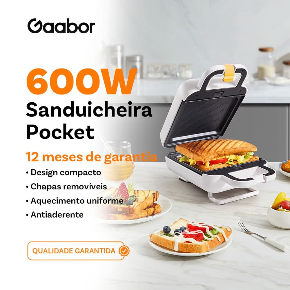 Gaabor Sanduicheira 220V Dupla Face Rapida Compacta Ideal para Cafe da Manha SM60M WH01A