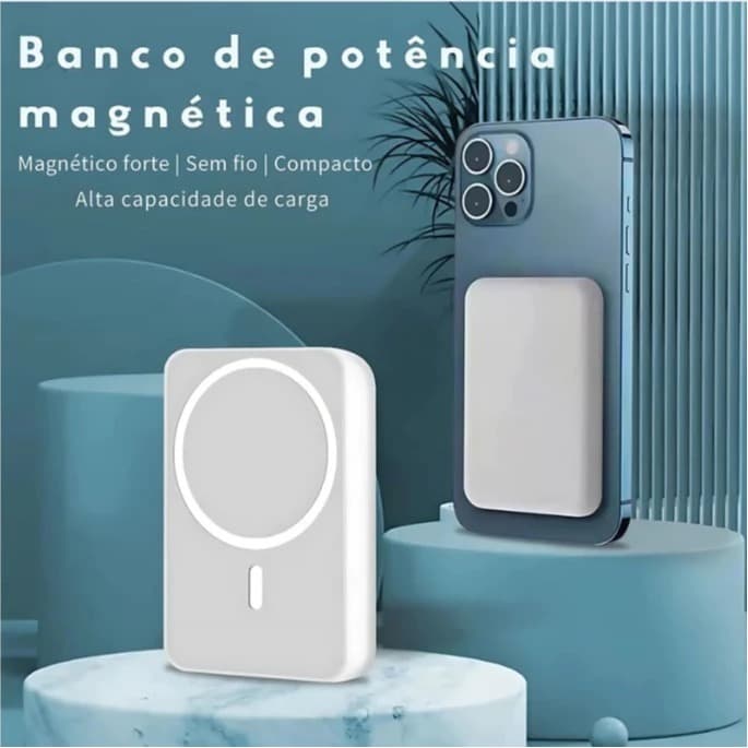 Carregador Portátil Indução para iPhone/Android Magsafe Sem fio Bateria Carga 10000mAh