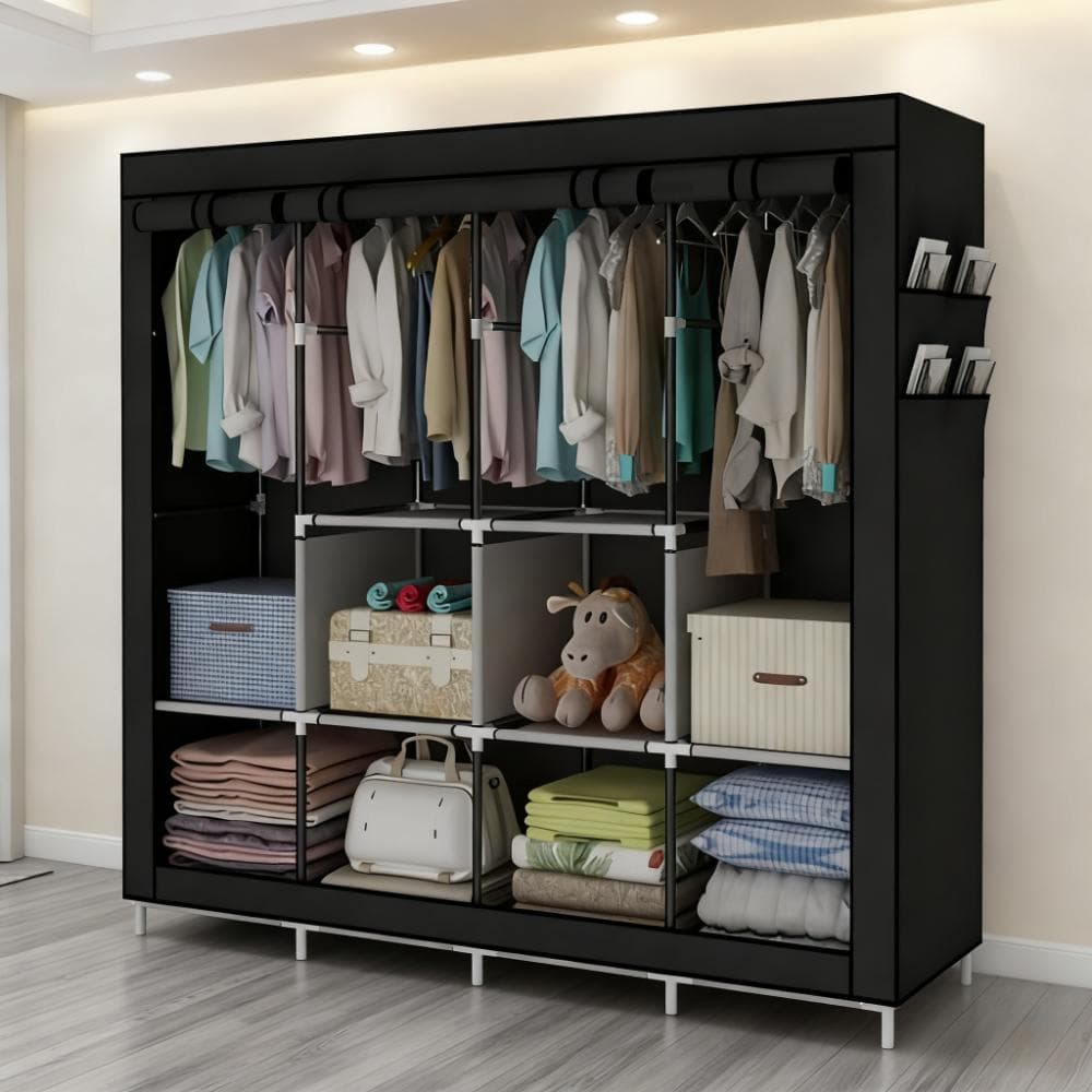 Guarda Roupa Dobrável Com Capa Tecido 4 Divisorias Multiuso Portátil Organizador de Roupas