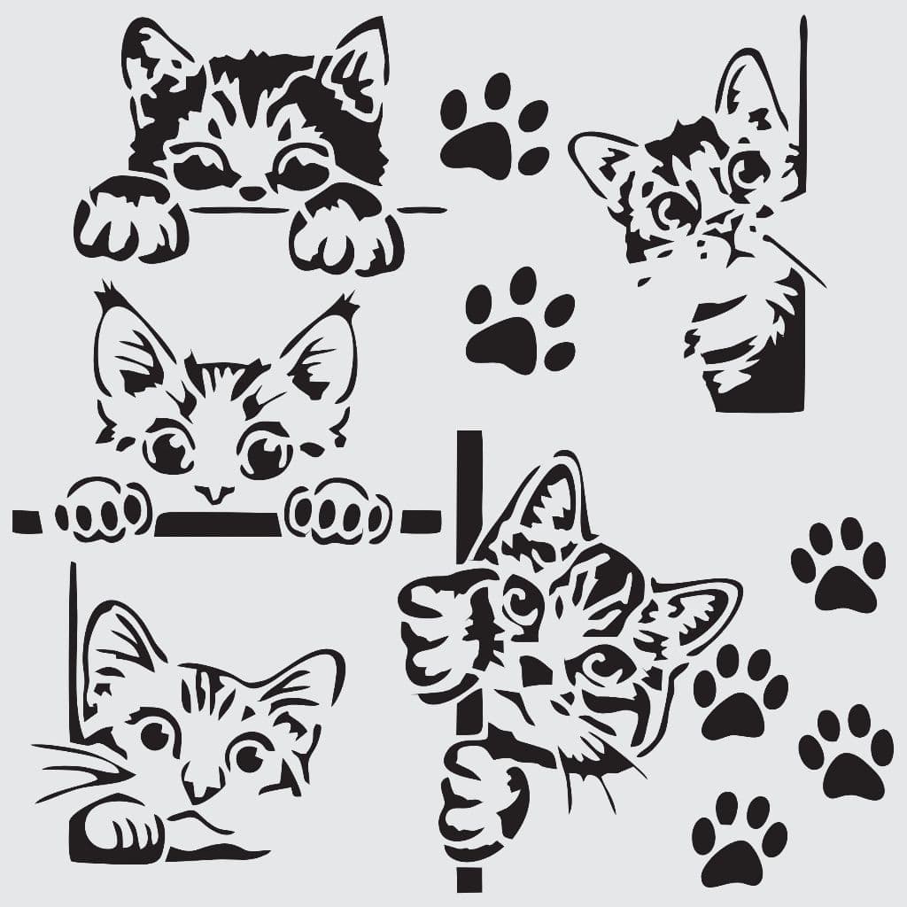 CUT0202 - Stencil Pintura 20X20cm Pet Gatos Mylar 190 Micras