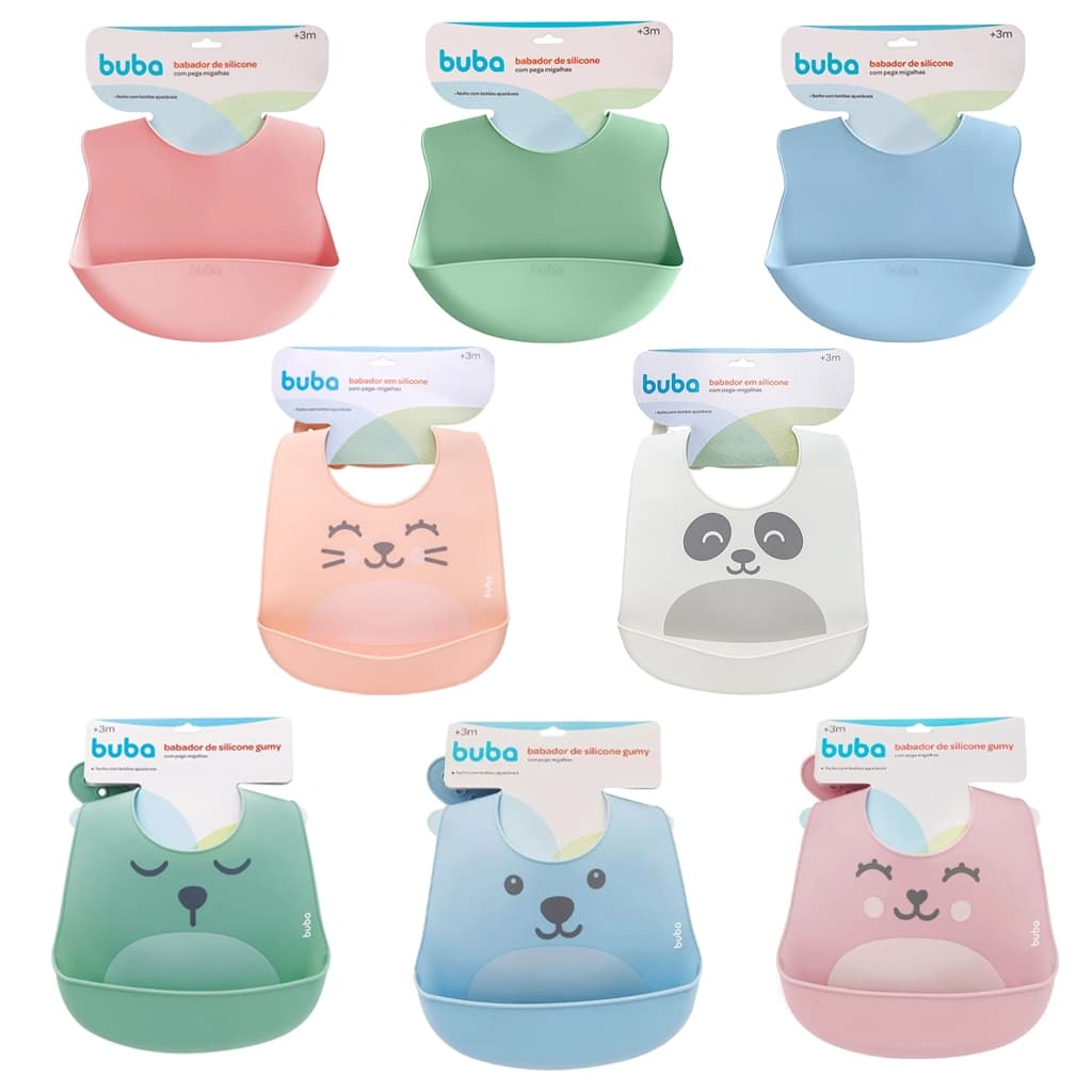 Babador em Silicone com Pega Migalhas Buba Liso e Gumy