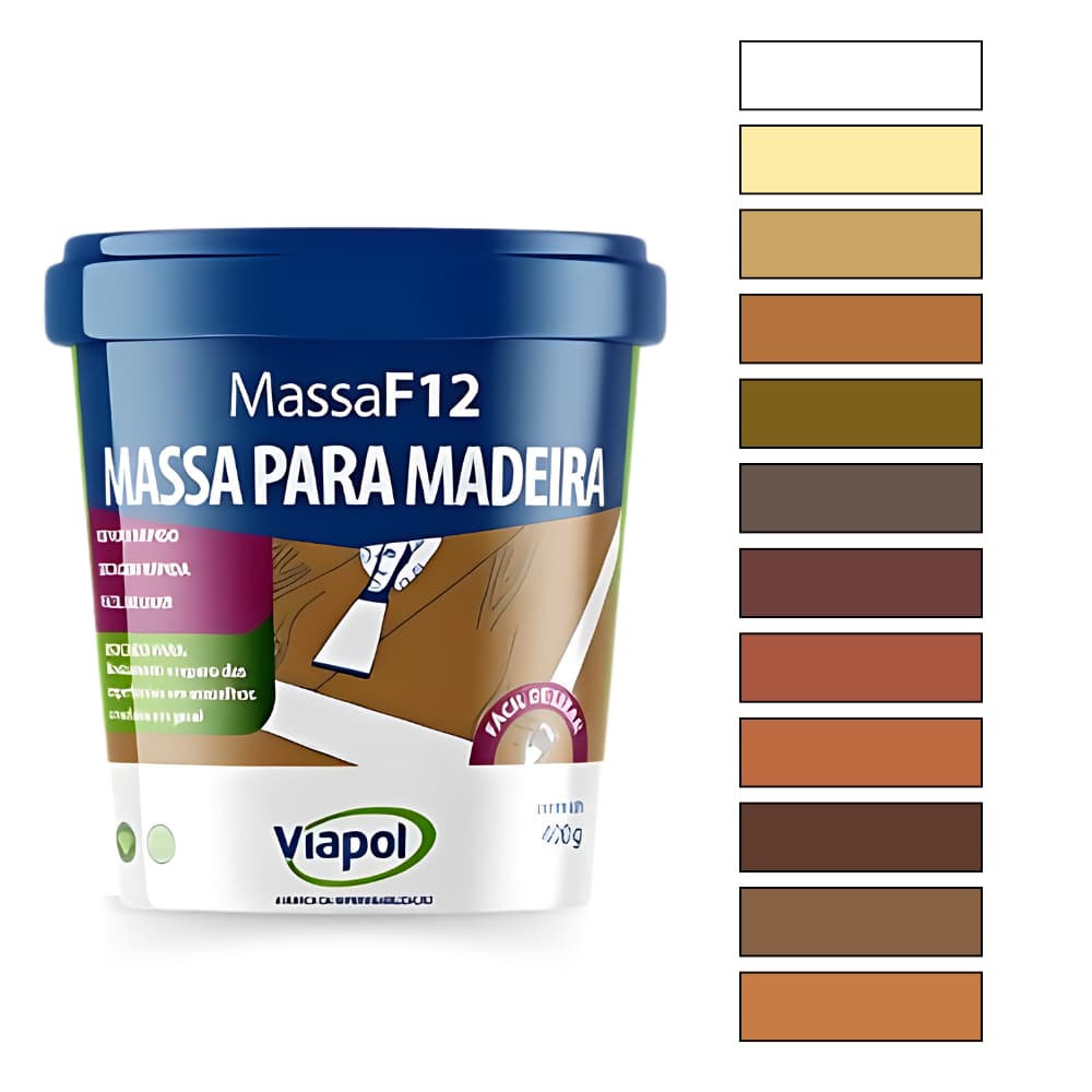 Massa Para Madeira F12 400g Viapol Vedar Calafetar Correção Variadas Cores Mdf Verniz Fácil Aplicação Tapar Resistente