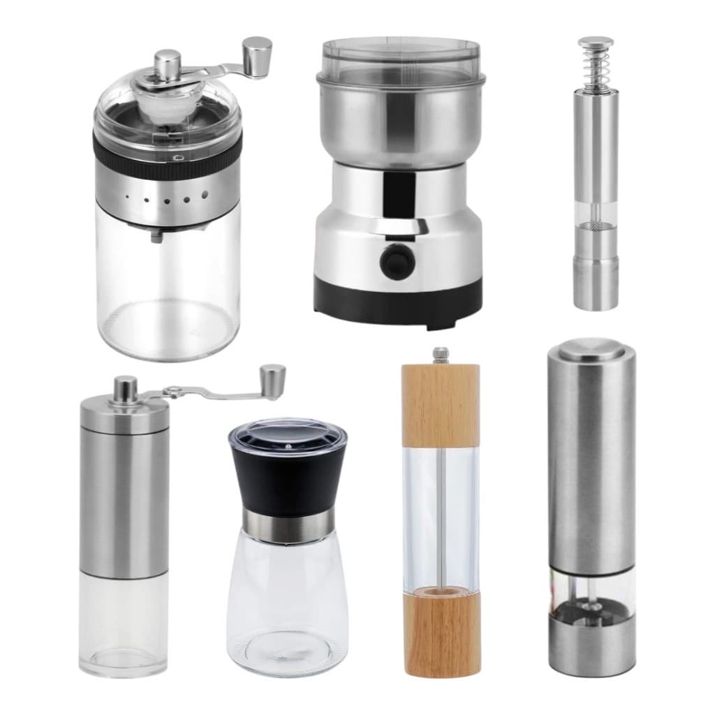 Moedor de Grãos Café Pimenta Especiarias – Modelos Elétrico 110V, Manual e Inox