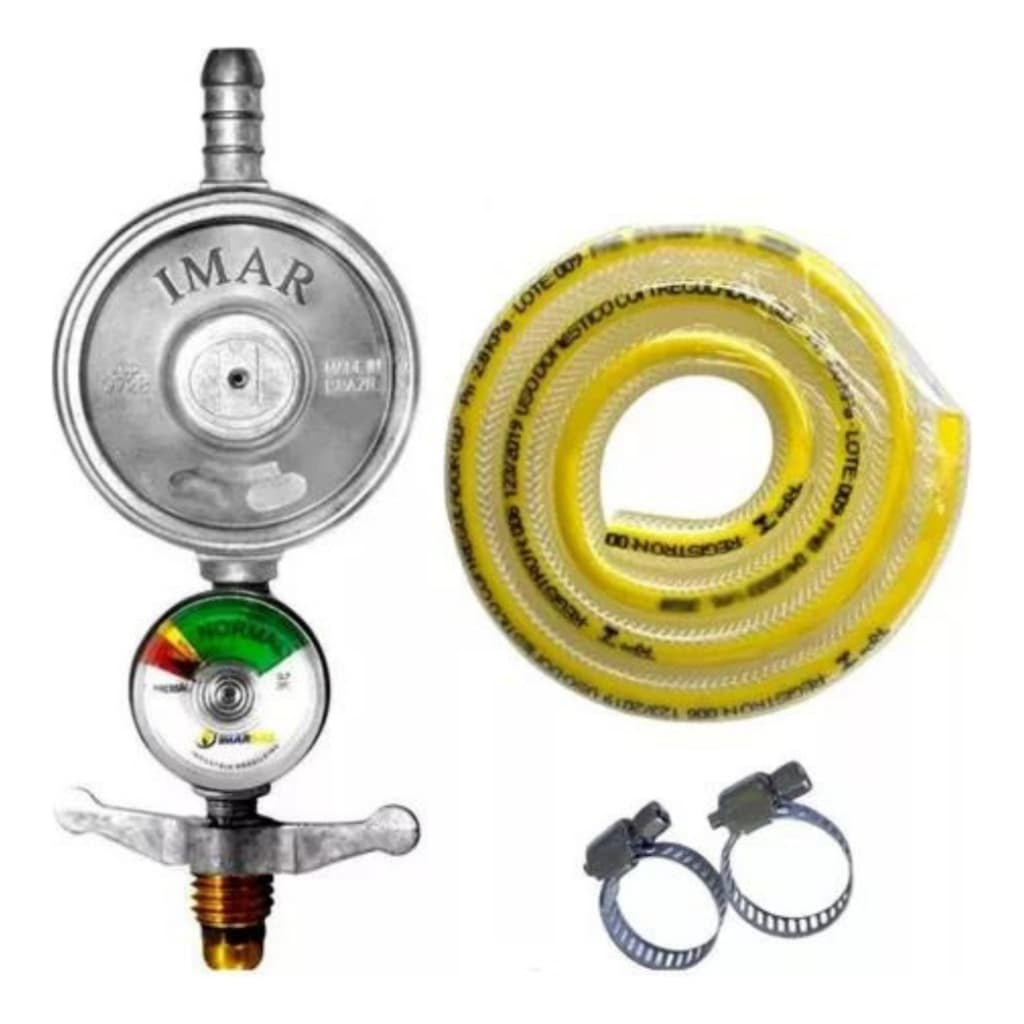 MEDIDOR REGULADOR DE GÁS VISOR MANÔMETRO E MANGUEIRA 80CM E ABRAÇADEIRAS